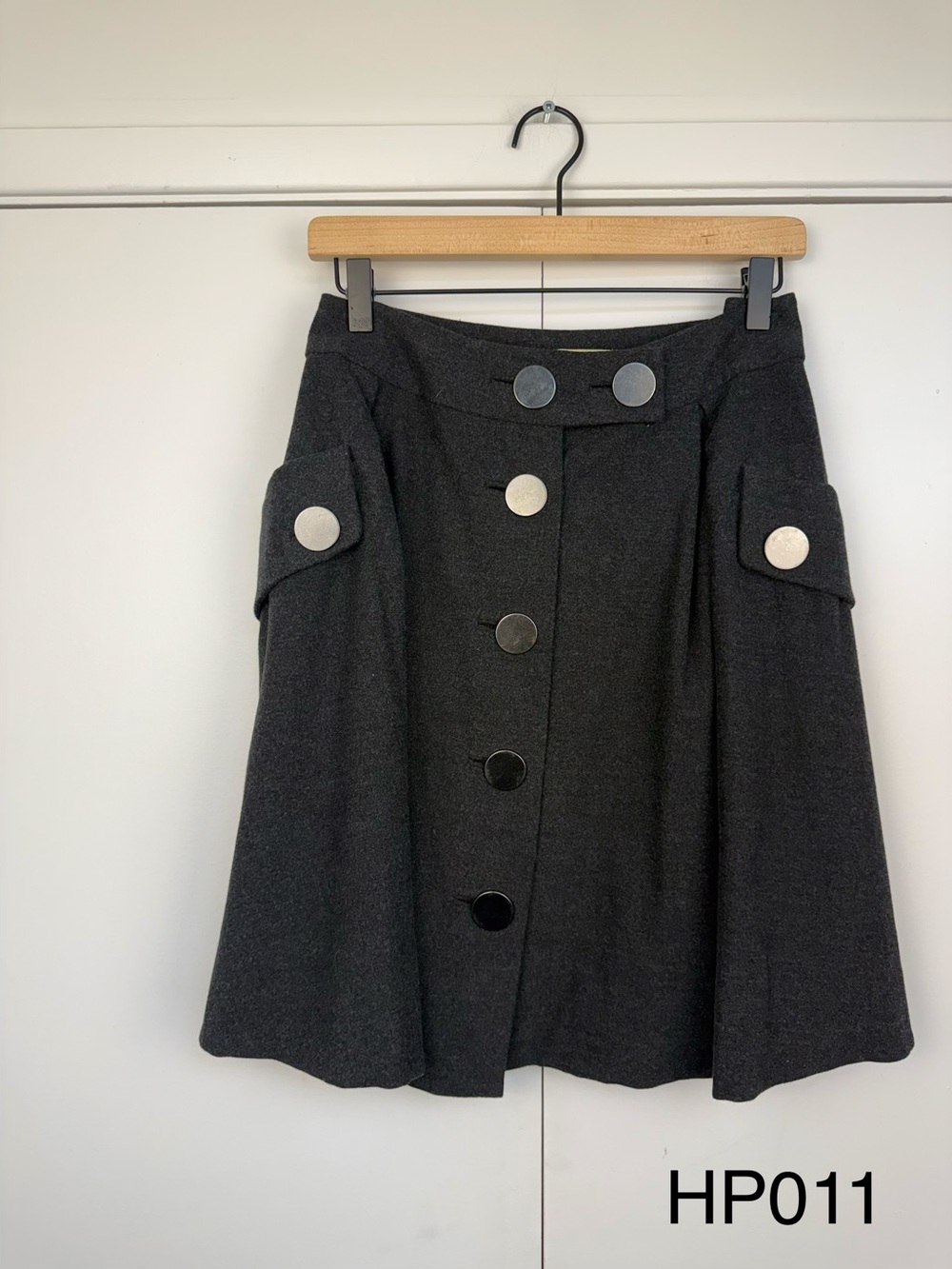 Anthropologie Elevenses Charcoal Button A-Line Skirt Size 12